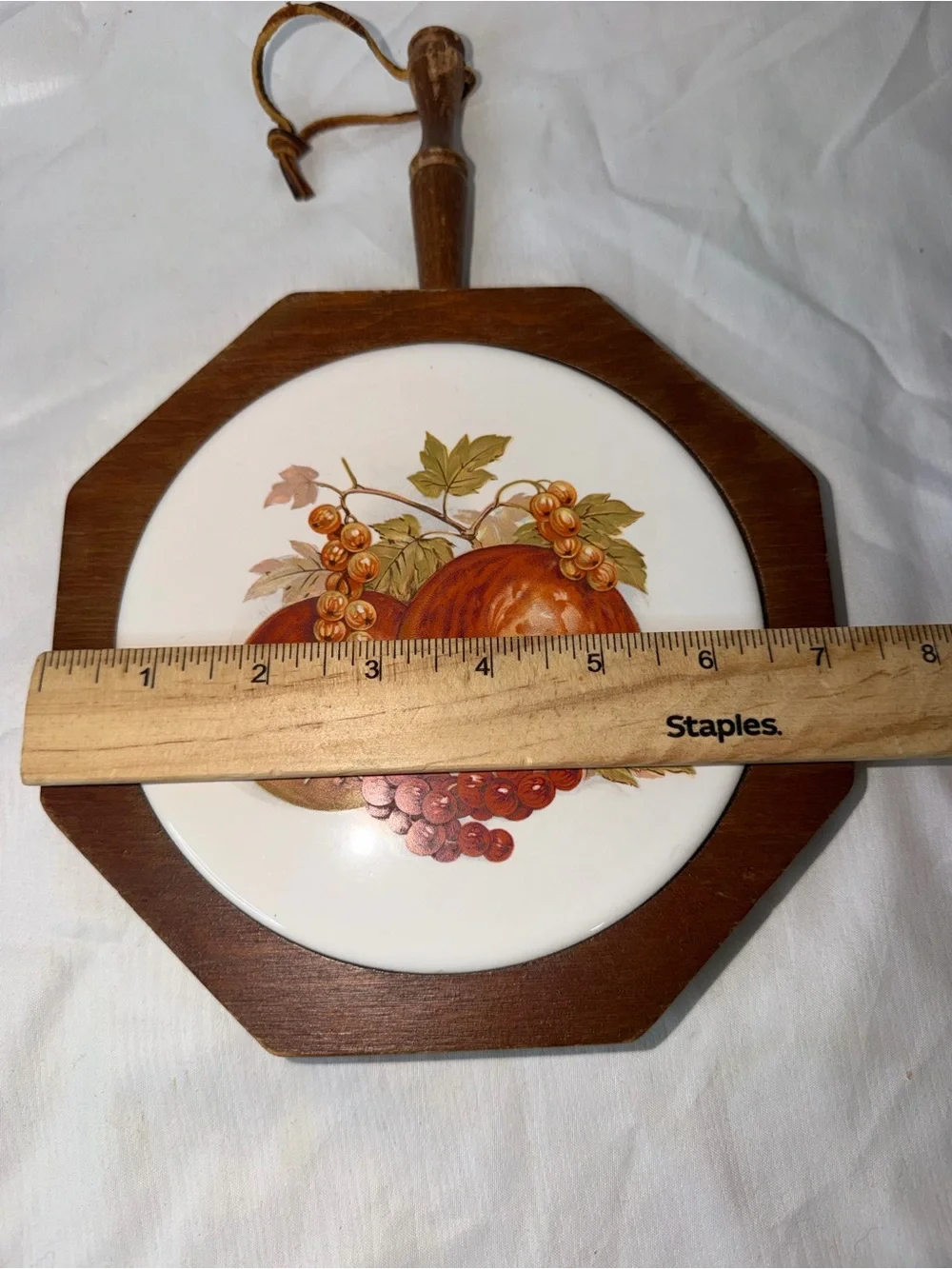 Vintage Mid-Century Octagonal Wood & Ceramic Tile Trivet